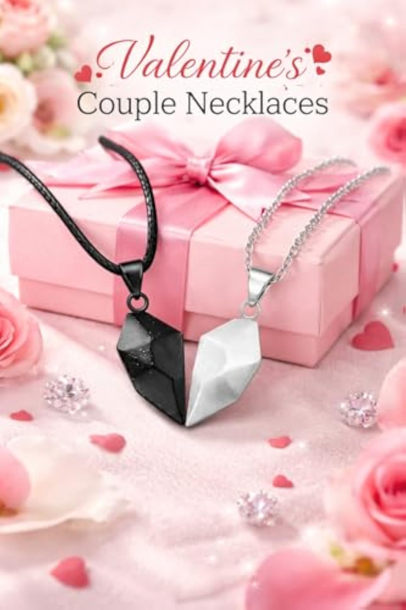 2pc Magnetic Couple Necklace, Heart Pendant Matching Charm